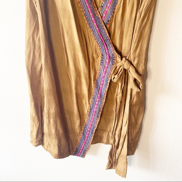 MAEVE by Anthropologie Brown Embroidered Wrap Top - Picture 4 of 7